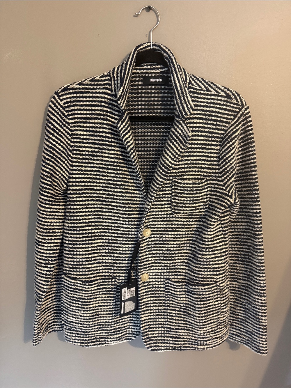 Stilosophy Industry Knit Blazer. Black/Cream. Size Med.
